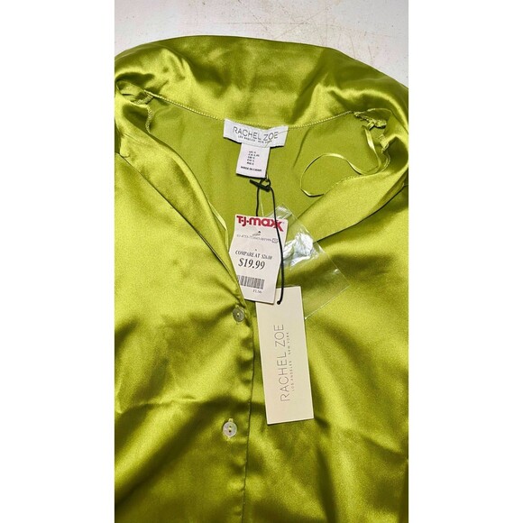 Rachel Zoe Lime Green Satin Button Down Blouse – Size L (NWT) - Picture 7 of 12